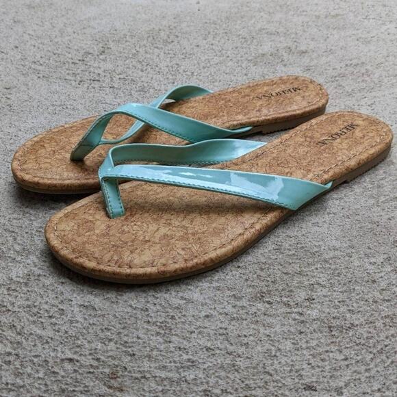 Y2K Strappy Beach Sandal Flipflop Pastel Blue Teal Mod Fairy Thong Slides Shoes - Picture 3 of 5